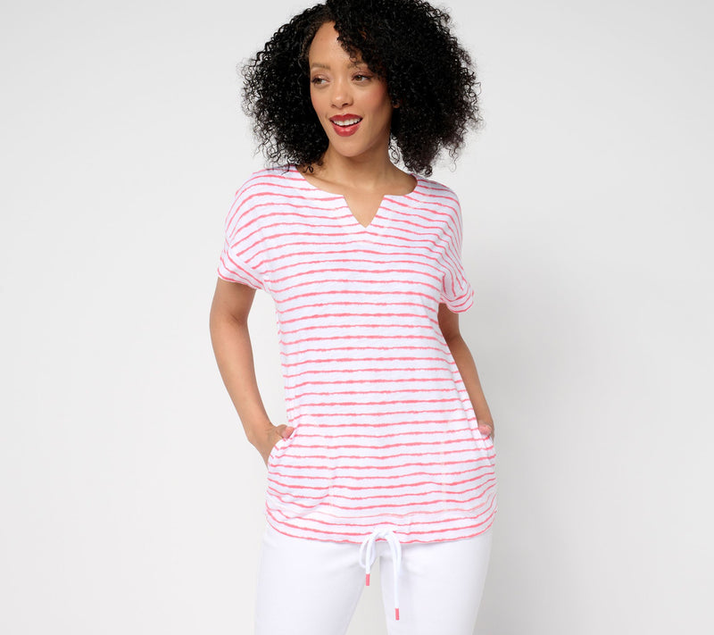 Belle by Kim Gravel Cape Cod Stripe Slub Knit Drawstring Top — View 7