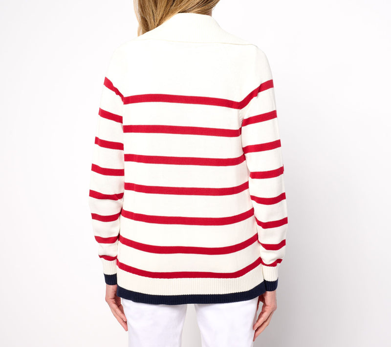 Belle by Kim Gravel Sailor Collar Striped Cardigan — View 4