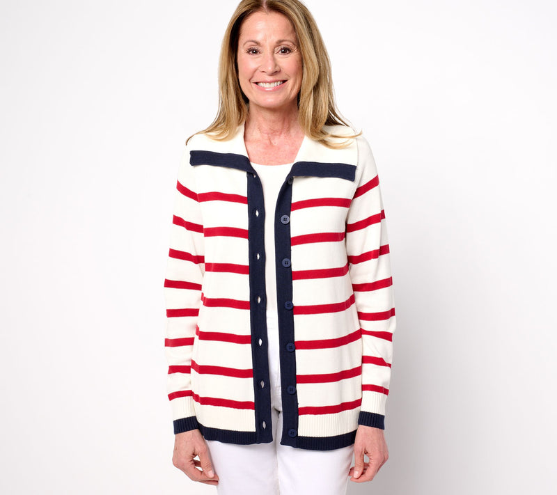 Belle by Kim Gravel Sailor Collar Striped Cardigan — Main view