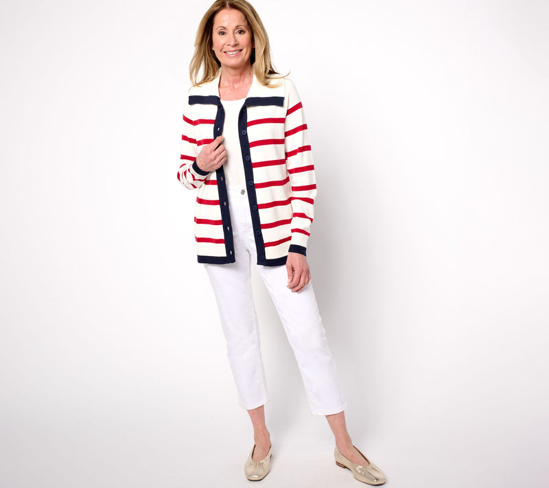 Belle by Kim Gravel Sailor Collar Striped Cardigan — View 5