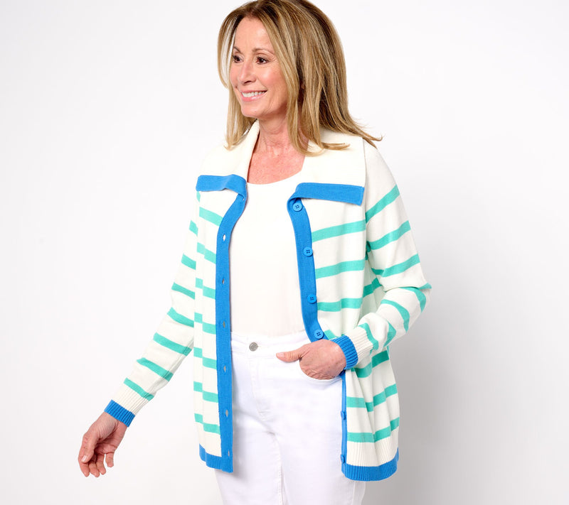 Belle by Kim Gravel Sailor Collar Striped Cardigan — View 11