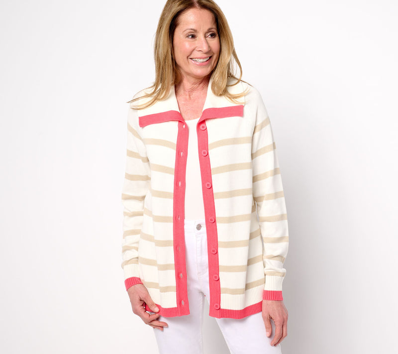Belle by Kim Gravel Sailor Collar Striped Cardigan — View 12