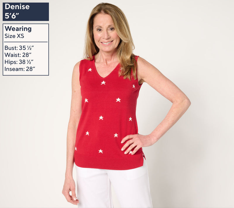 Belle by Kim Gravel V-Neck Mini Stars Sweater Tank — View 13
