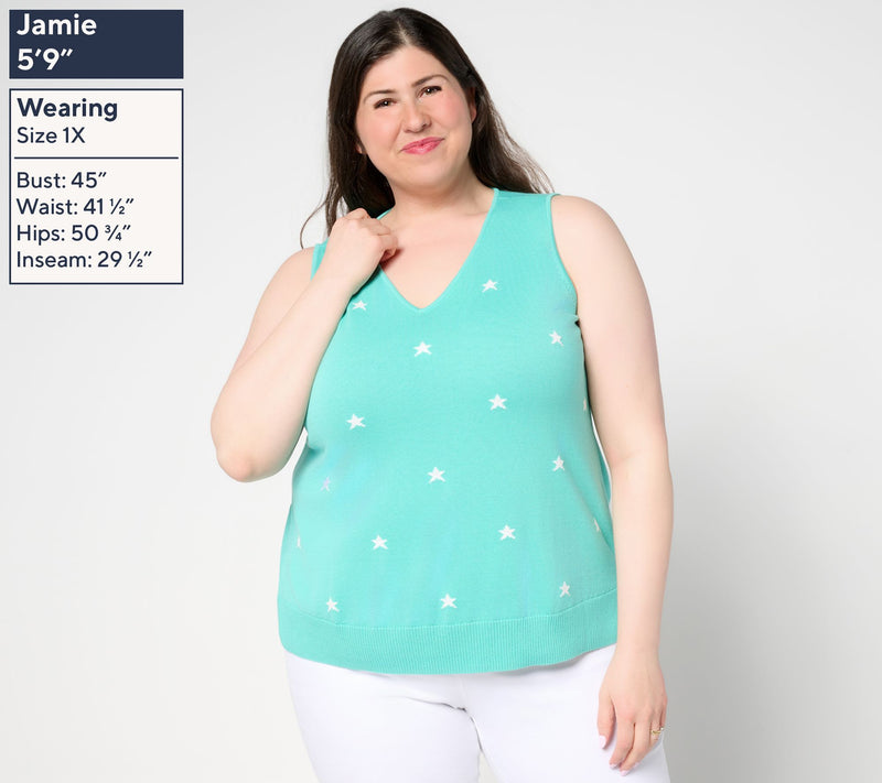 Belle by Kim Gravel V-Neck Mini Stars Sweater Tank — View 12