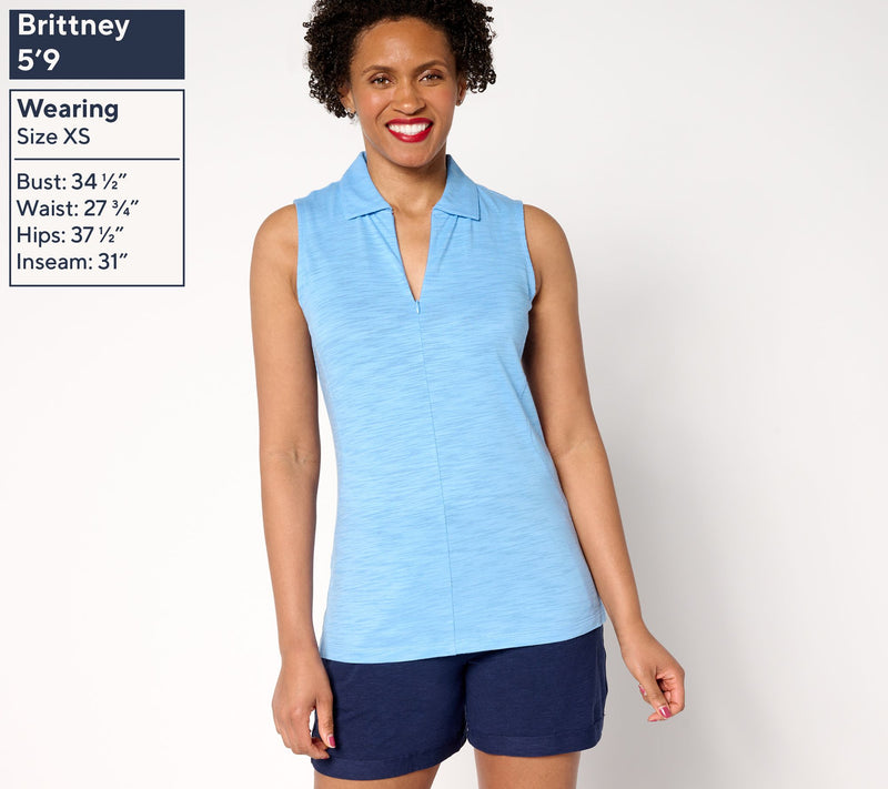 Belle Body by Kim Gravel Slub Knit Half Zip Sleeveless Polo — View 3