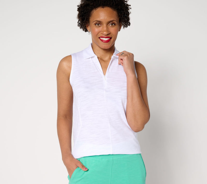 Belle Body by Kim Gravel Slub Knit Half Zip Sleeveless Polo — View 13