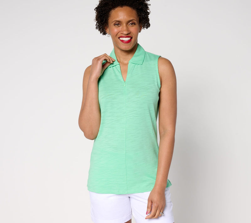 Belle Body by Kim Gravel Slub Knit Half Zip Sleeveless Polo — View 14