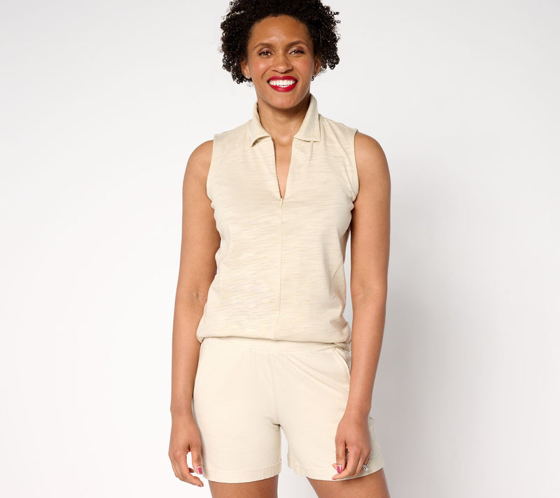Belle Body by Kim Gravel Slub Knit Half Zip Sleeveless Polo — View 18