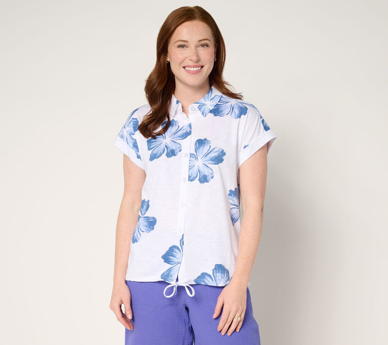 Belle by Kim Gravel Aloha Awaits Drawstring Button Up Top — View 11