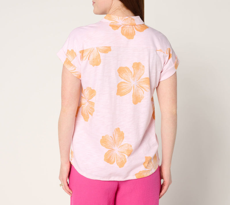 Belle by Kim Gravel Aloha Awaits Drawstring Button Up Top — View 4