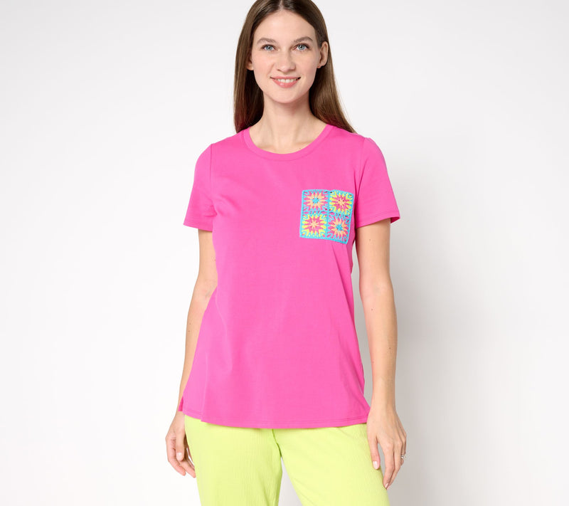 Belle by Kim Gravel Crochet Pocket Short Sleeve Top — Main view