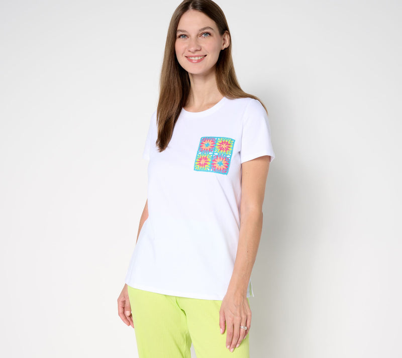 Belle by Kim Gravel Crochet Pocket Short Sleeve Top — View 9