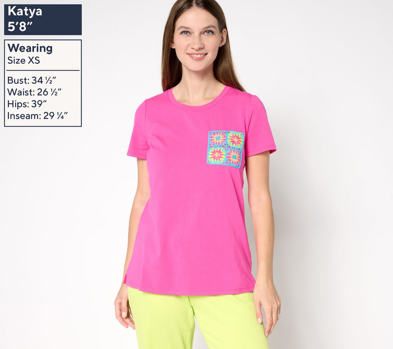 Belle by Kim Gravel Crochet Pocket Short Sleeve Top — View 10