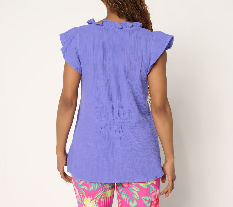 Belle Beach by Kim Gravel 100% Cotton Gauze Flounce Sleeve Top — View 4
