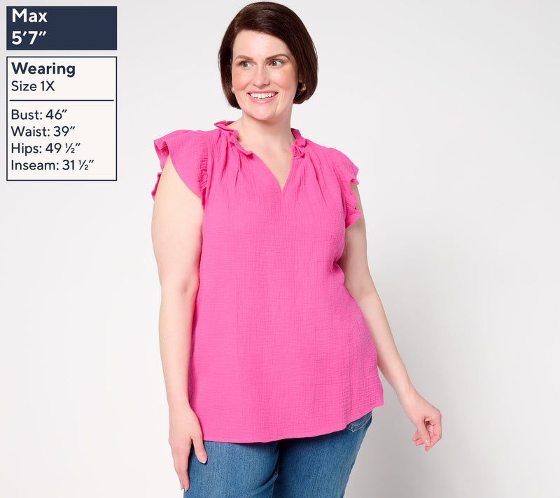 Belle Beach by Kim Gravel 100% Cotton Gauze Flounce Sleeve Top — View 2