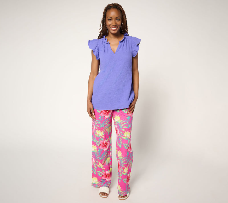 Belle Beach by Kim Gravel 100% Cotton Gauze Flounce Sleeve Top — View 5