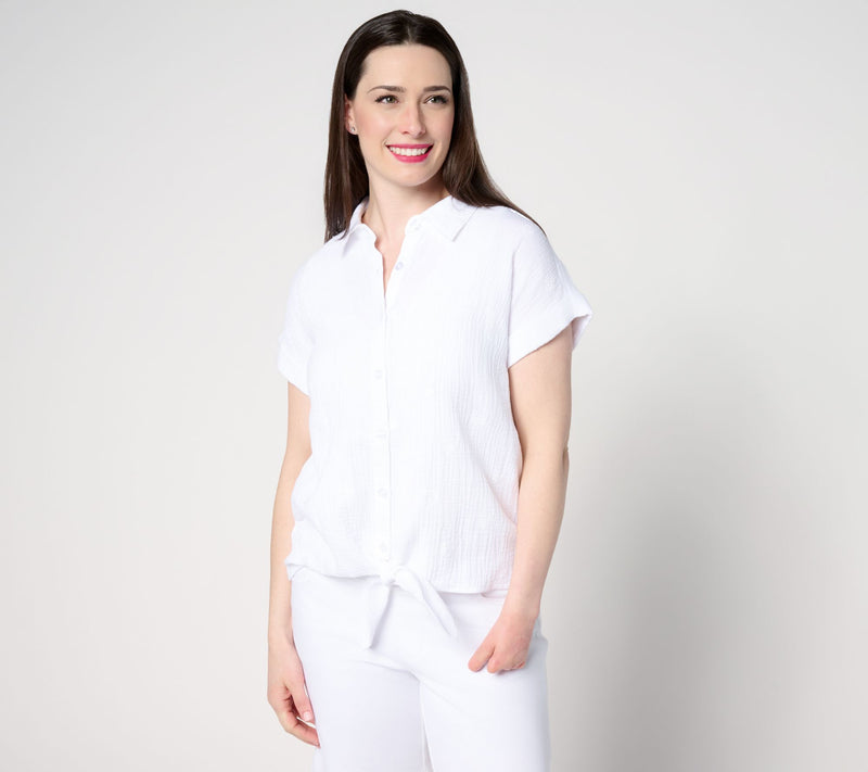 Belle Beach by Kim Gravel Under the Sea Cotton Gauze Tie Front Shirt — View 11