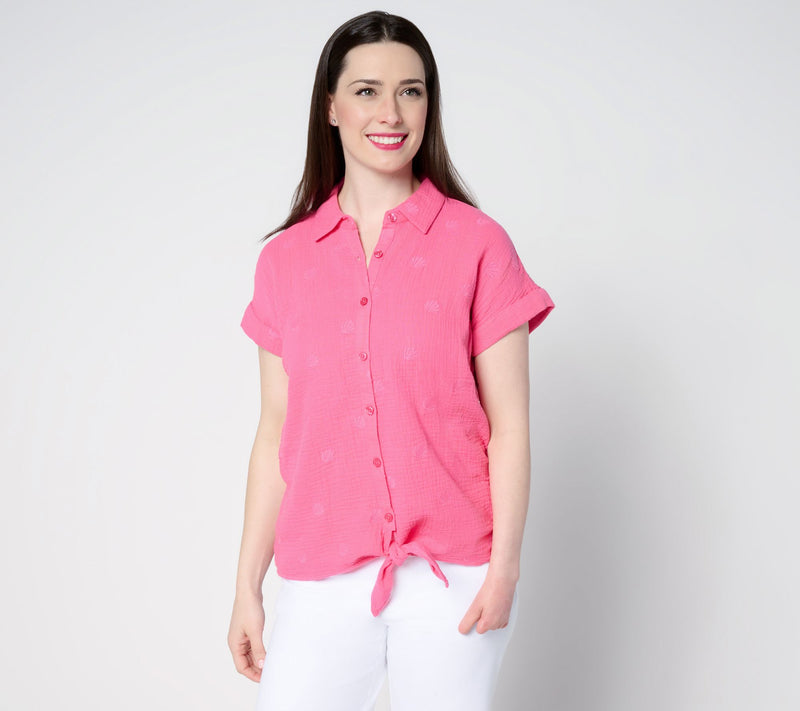Belle Beach by Kim Gravel Under the Sea Cotton Gauze Tie Front Shirt — View 12
