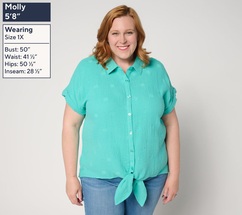 Belle Beach by Kim Gravel Under the Sea Cotton Gauze Tie Front Shirt — View 2