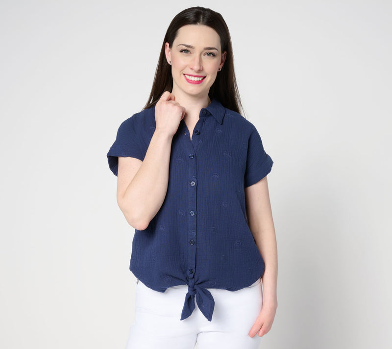 Belle Beach by Kim Gravel Under the Sea Cotton Gauze Tie Front Shirt — View 14