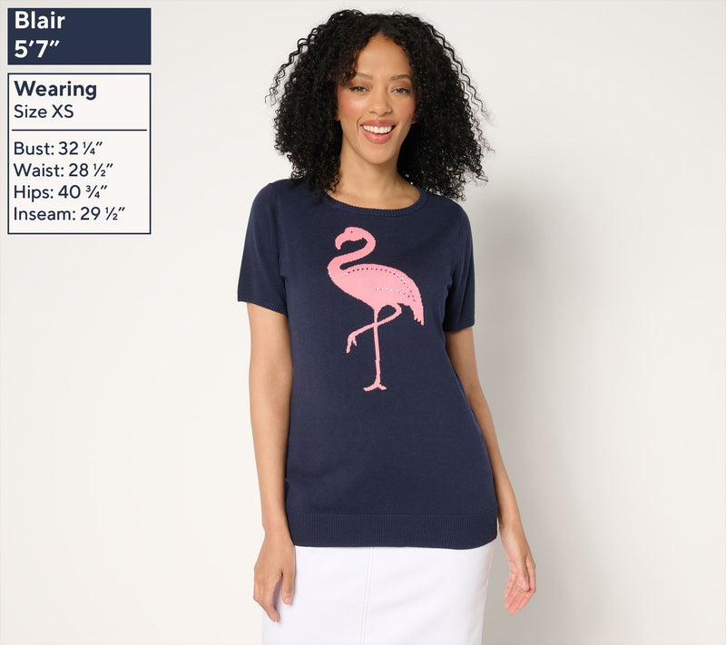 Belle Beach by Kim Gravel Let's Flamingle Sweater with Embellishment — View 3