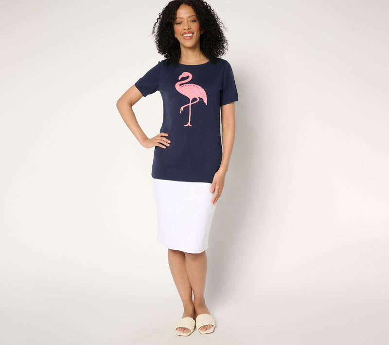 Belle Beach by Kim Gravel Let's Flamingle Sweater with Embellishment — View 5