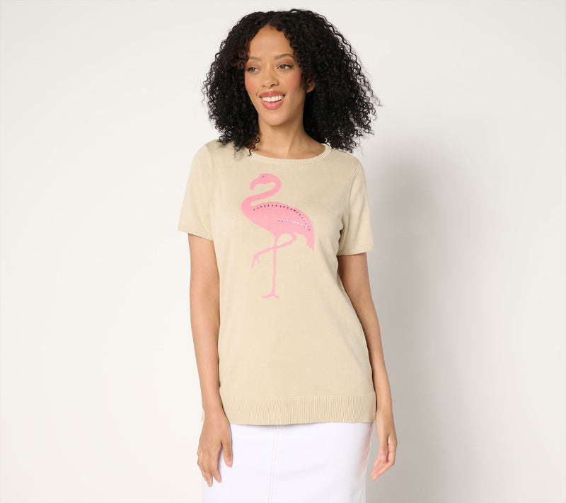 Belle Beach by Kim Gravel Let's Flamingle Sweater with Embellishment — View 15