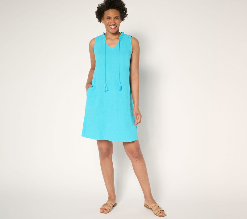 Belle Beach by Kim Gravel Petite Cotton Gauze Luau Tassel Dress — Main view