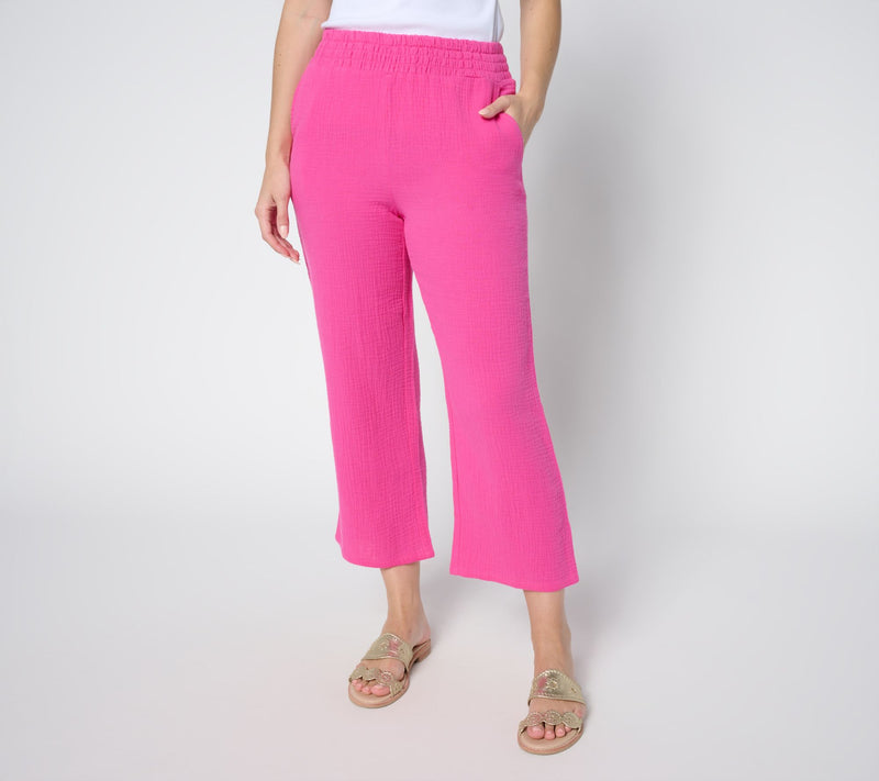Belle Beach by Kim Gravel Regular 100% Cotton Gauze Cropped Pant — View 17