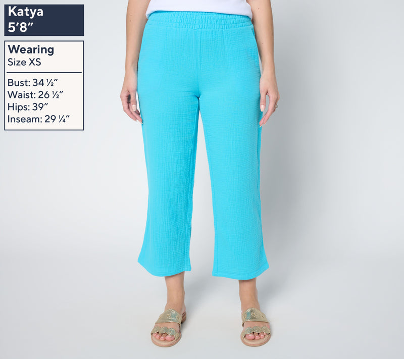 Belle Beach by Kim Gravel Regular 100% Cotton Gauze Cropped Pant — View 2