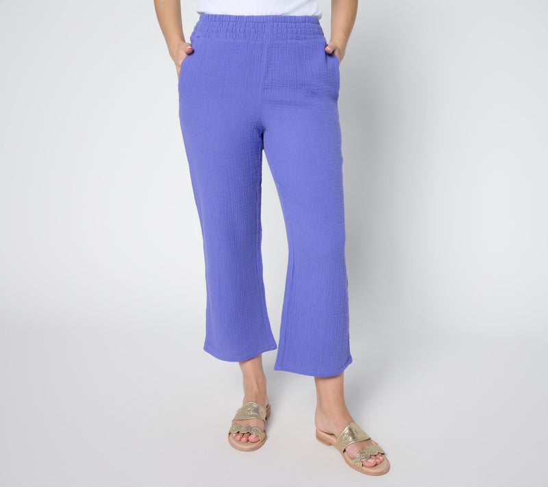 Belle Beach by Kim Gravel Petite 100% Cotton Gauze Cropped Pant — View 14
