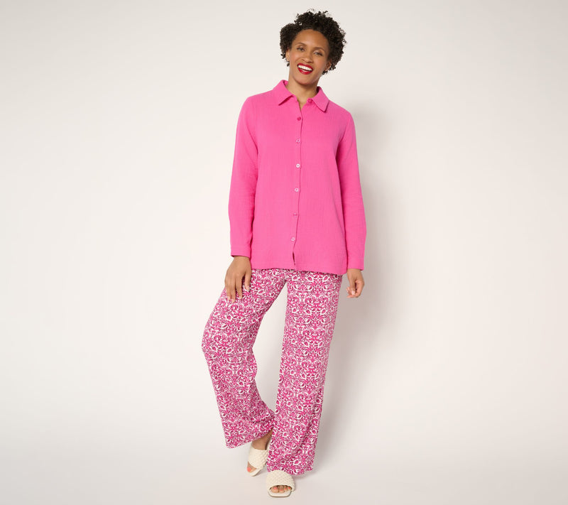Belle Beach by Kim Gravel Petite Cotton Gauze Dolphin Hem Big Shirt — View 11