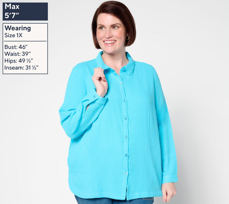Belle Beach by Kim Gravel Petite Cotton Gauze Dolphin Hem Big Shirt — View 8