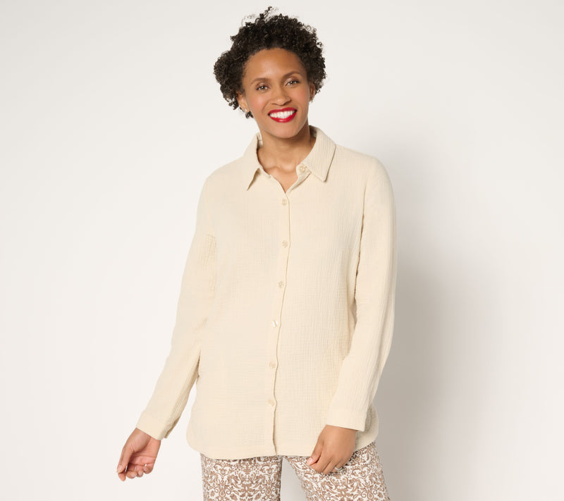 Belle Beach by Kim Gravel Petite Cotton Gauze Dolphin Hem Big Shirt — View 7
