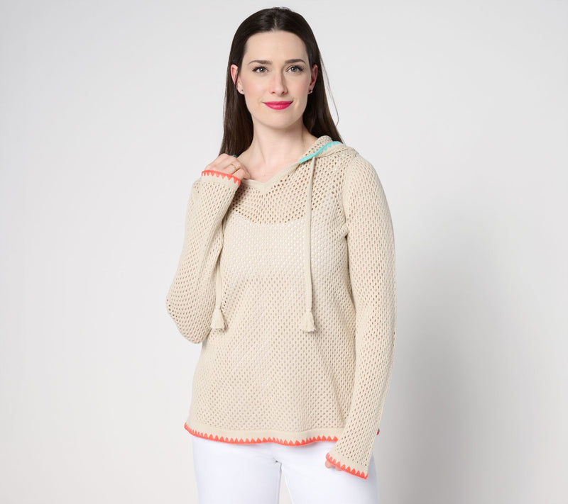 Belle Beach by Kim Gravel 100% Cotton Open Stitch Hoodie w/ Trim — View 13