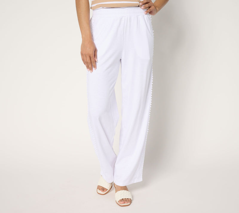 Belle by Kim Gravel Regular Slub Knit Pull On Pant w/ Crochet Trim — View 10