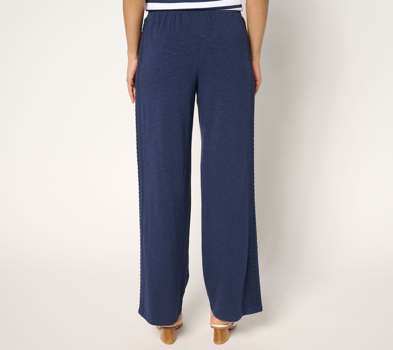 Belle by Kim Gravel Petite Slub Knit Pull On Pant w/ Crochet Trim — View 4