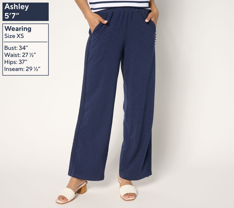 Belle by Kim Gravel Petite Slub Knit Pull On Pant w/ Crochet Trim — View 3