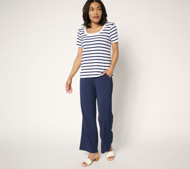 Belle by Kim Gravel Petite Slub Knit Pull On Pant w/ Crochet Trim — View 5