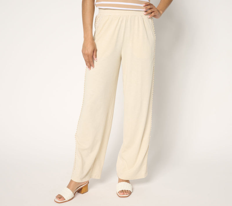 Belle by Kim Gravel Petite Slub Knit Pull On Pant w/ Crochet Trim — View 12