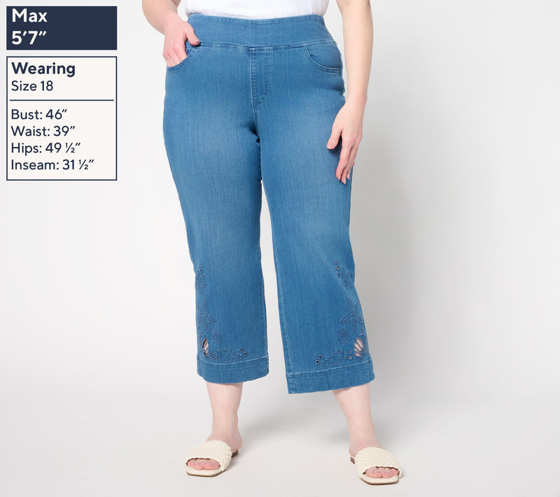 Belle by Kim Gravel Regular TripleLuxe Denim Sealife Eyelet Crop — View 2