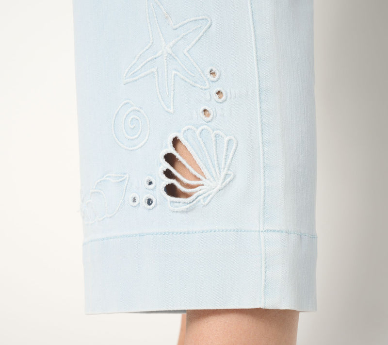 Belle by Kim Gravel Petite TripleLuxe Denim Sealife Eyelet Crop — View 6