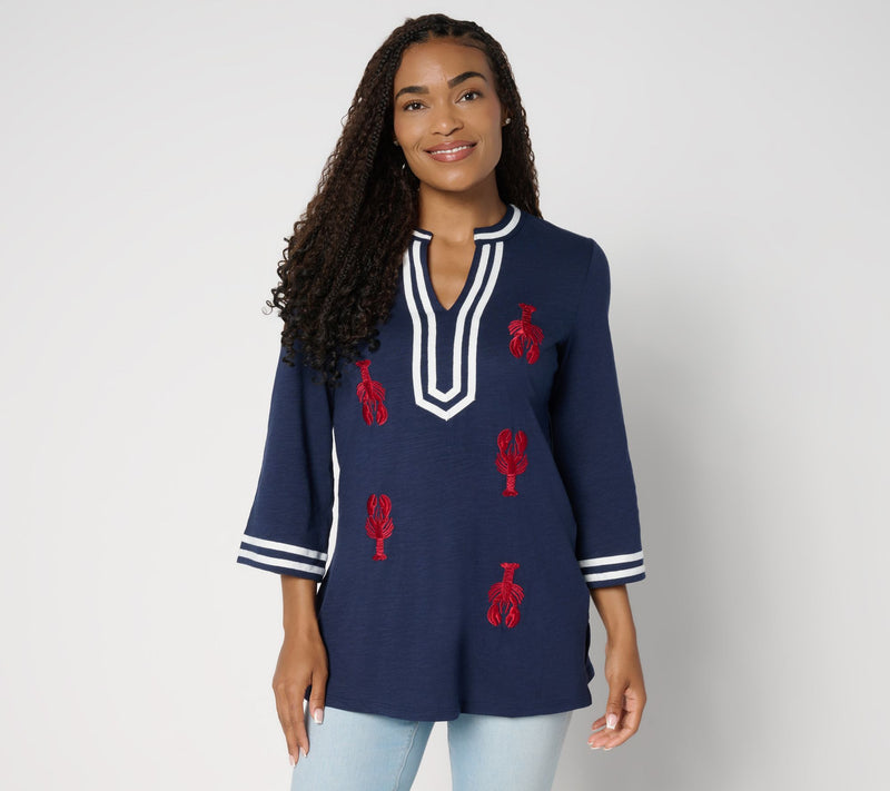 Bellisima by Kim Gravel Petite Slub Knit Rock Lobster Top — View 10