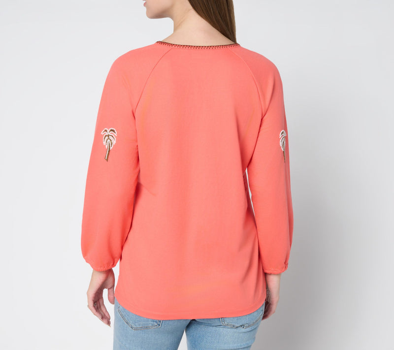 Bellisima by Kim Gravel Cabana Knit Beaded Palm Trim Top — View 12