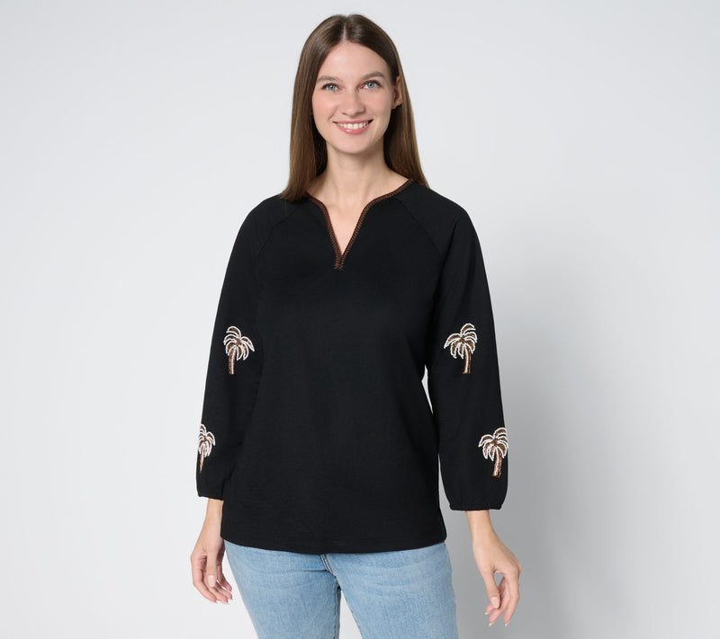 Bellisima by Kim Gravel Cabana Knit Beaded Palm Trim Top — View 9