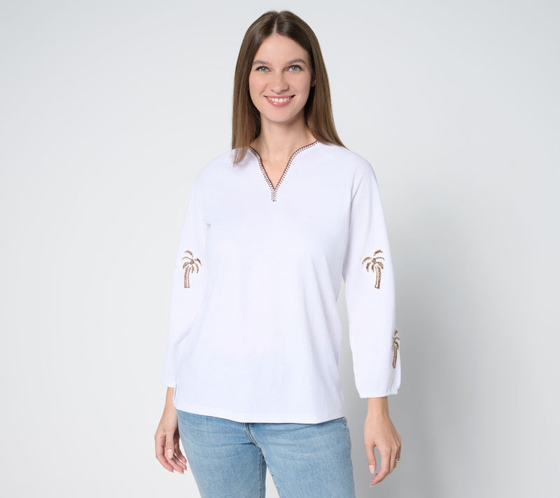 Bellisima by Kim Gravel Cabana Knit Beaded Palm Trim Top — View 5