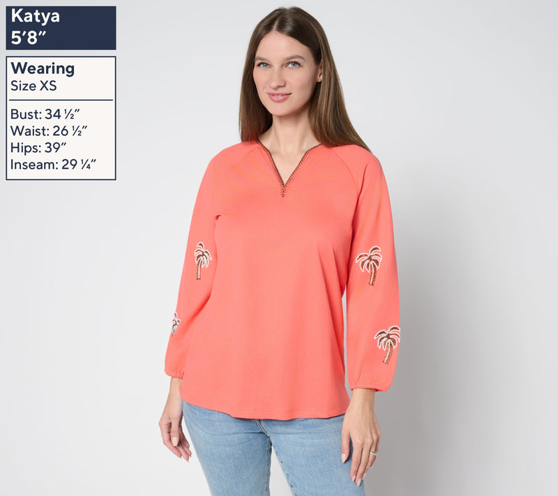 Bellisima by Kim Gravel Cabana Knit Beaded Palm Trim Top — View 11