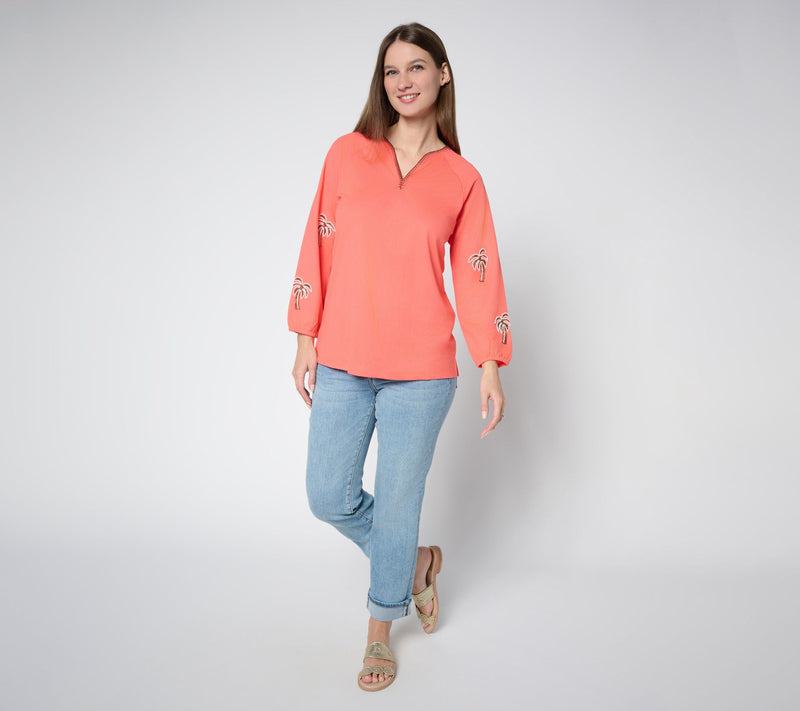 Bellisima by Kim Gravel Cabana Knit Beaded Palm Trim Top — View 13