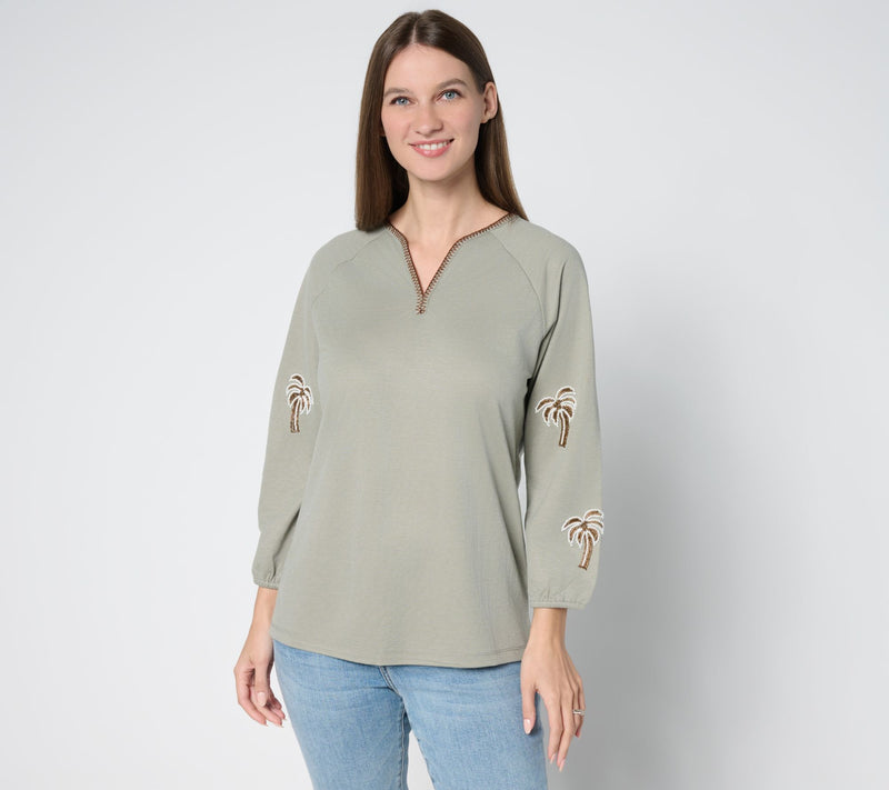 Bellisima by Kim Gravel Cabana Knit Beaded Palm Trim Top — View 7