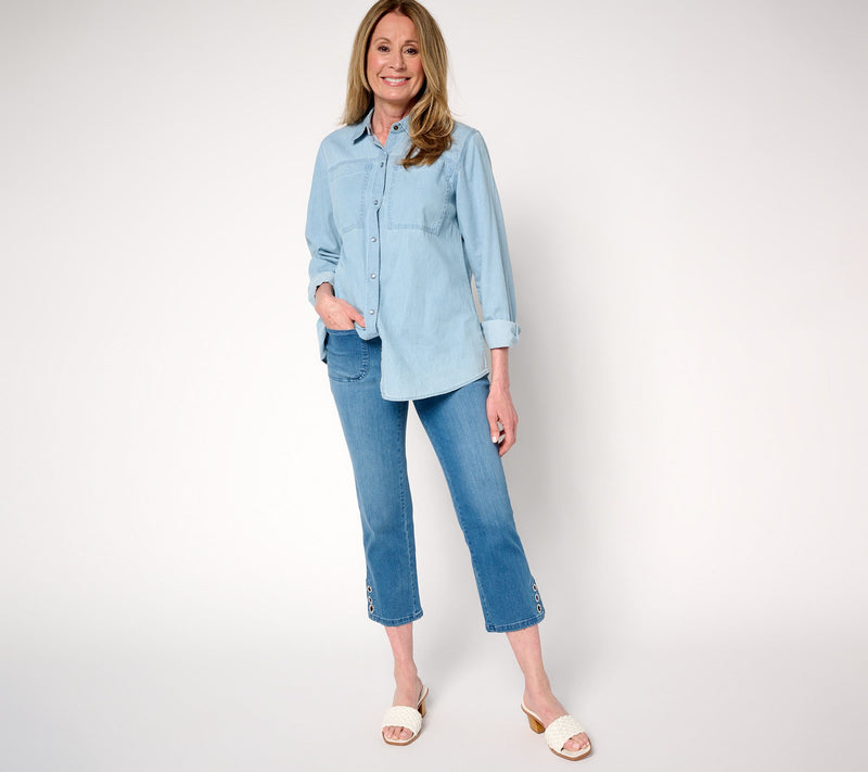 Belle by Kim Gravel Regular TripleLuxe Denim Grommet Cropped Jean — View 5